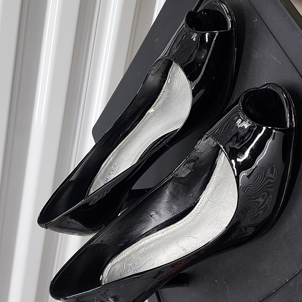 Michelle D black patent leather heels
